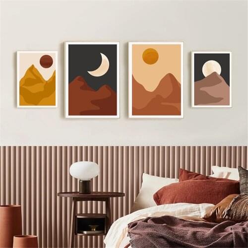 Abstract Vintage Poster Sun And Moon Canvas Painting Modern Landscape Art Print Boho Geometry Wall Art Picture Living Room Decor