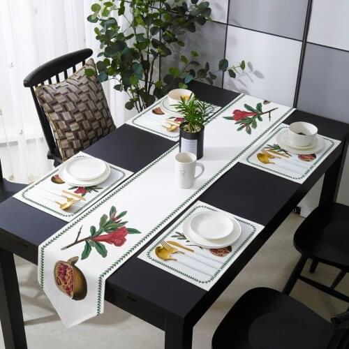 Plant Flower Leaf Fruit Pomegranate Table Runner Placemat Set Tablecloth Dining Table Mat Home Wedding Table Decoration