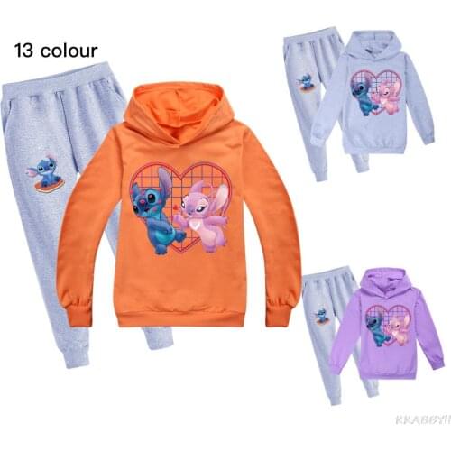 Disyen Stitch Children Clothing Set Kids Boys Girls Clothes Sets 2-16Y Hoodies Long Pants Outfits Tracksuit