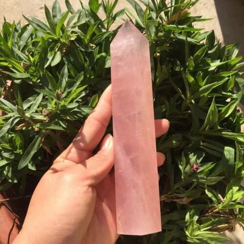 Long size 100% nice Natural pink rose quartz Crystal single Terminated Point reiki Mineral Healing gemstone wand Christmas gift