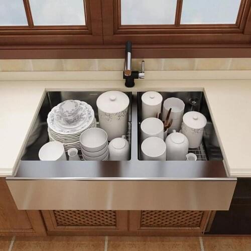 MENSARJOR 33 x 20 inch Apron Front Farmhouse 60/40 Double Bowl 16 Gauge Stainless Steel Kitchen Sink