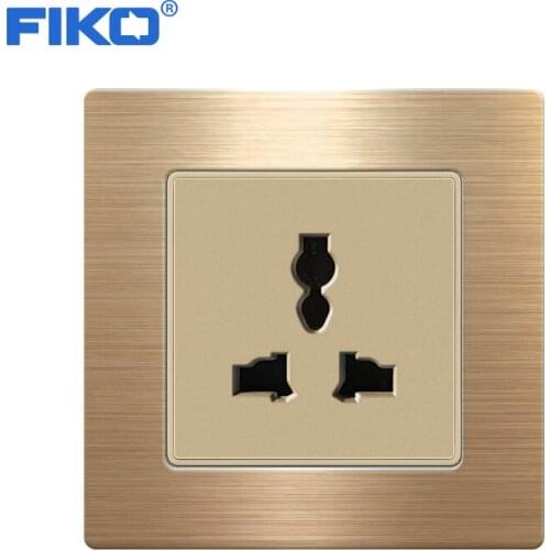 FIKO wall 13A UK Universal socket wall power socket , home hotel stainless steel panel standard Champagne gold 86mm *86mm