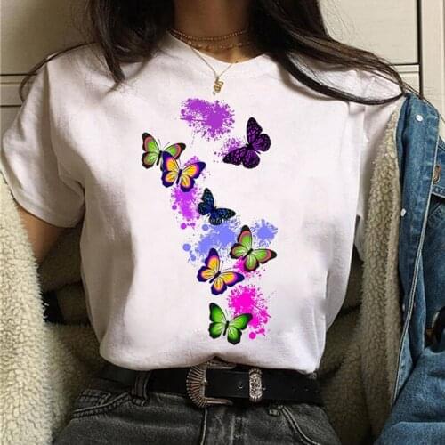 Butterfly Print Tshirt Summer Women T Shirt Cartoon Graphic Tee Tops Female Fashion Harajuku T-shirt Korean Tshirt Tee