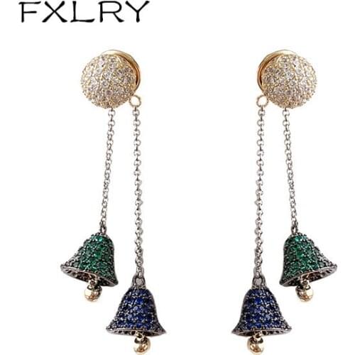 FXLRY Luxury Cubic Zirconia Fashion Green Bell Earring For Women Christmas Jewelry