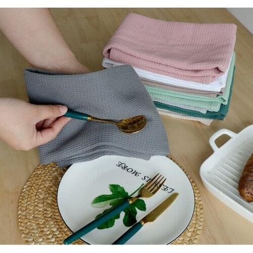 2Pcs Cotton Table Napkins Waffle Pattern Dinning Tea Coffee Towel Dishes Cleaning Cloth