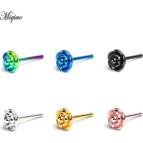 Miqiao 2pcs Piercing Jewelry 316 Straight Nose Nail Rose Shaped Stainless Steel Stud Earrings