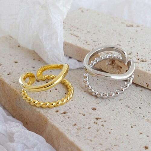 XIYANIKE 925 Sterling Silver Fashion Double Layer Smooth Twist Ring Female Minimalist Design Geometric Open Ring Gorgeous Gift