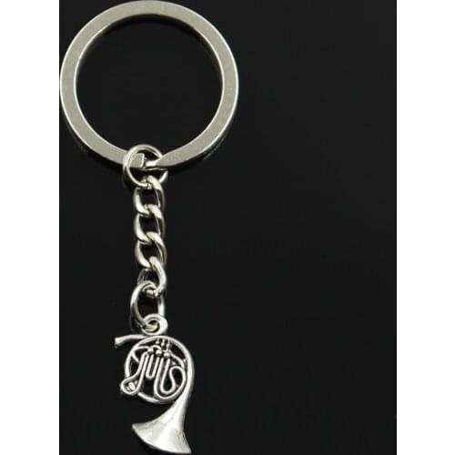 Fashion 30mm Key Ring Metal Key Chain Keychain Jewelry Antique Silver Color Plated French Horn 23x18mm Pendant