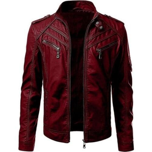 2021 brand foreign trade European and American mens jacket mens youth stand collar punk mens motorcycle leather coat