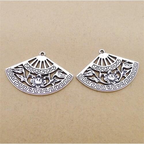 BULK 30pcs Lots Zinc Alloy Antique Silver Plated Large Flower Fan Charms Nickle and Lead Free DIY Metal Pendant 25*37mm 3g