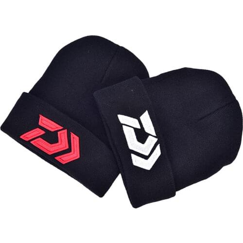 Autumn Winter Hat for Men Knitted Beanie Hat Fishing Embroidery Hat Solid Black Warm Bonnet Cap Women Knitted Ski Wool Hat Adult