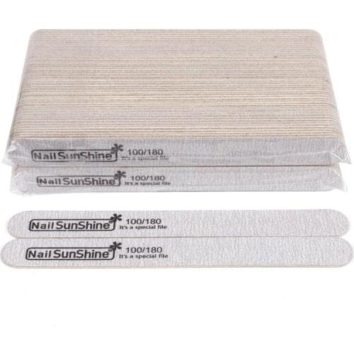 50 Pcs Grey Wooden Thick Stick Nail Files 100/180 Straight Washable Buffer Block Nail Art Files Polishing Manicure Salon Tools