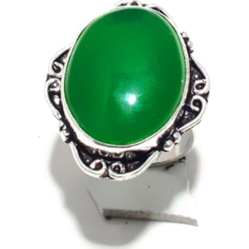 Genuine Green Onyx Ring Silver Overlay over Copper , Hand Made Women Jewelry gift , Size: 7.5