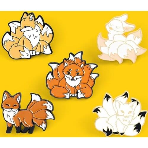 Multicolor Nine-Tailed Fox Enamel Pin Cartoon Chrysanthemum Animal Brooches Lapel Pin Backpack Badge Jewelry Gifts For Friends