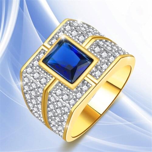 Luxury Square Crystal Stone Wedding Rings For Women Men Vintage Blue Zircon Ring Male Female Punk Gold Color Big Engagement Ring
