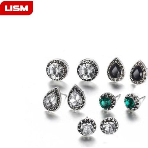 5Pair / Set Multicolored Bijoux Flower Crystal Stud Earring Set for Woman Boucle D'oreille Jewelry Dazzling Earring Brincos