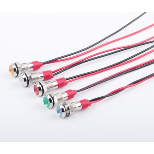 One 6mm 8mm 10mm 12mm Warning Indicator Signal Button Indicator Wire 3V 5V 12V 24V 110V 220 Waterproof IP67 Metal LED