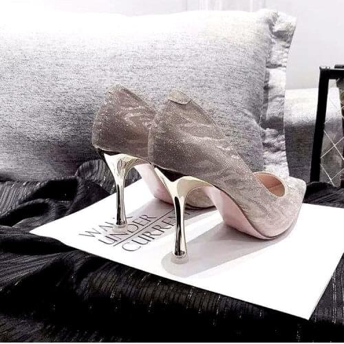 Shoes Woman 8CM 11CM Silver High Heels Womens Luxury Designer In Thin Heeled Wedding Shoes Banquet Sexy Fashion Big Size