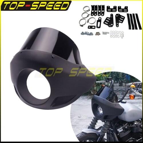 35-49mm Mount Bracket Universal 5.75" Headlight Fairing Front Light Mask for Harley Softail Breakout Fat Bob Low Rider FXB FXLR