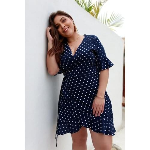 Spring Butterfly Half Sleeve Dresses Sexy V Neck Plus Size Vintage Mini Dress For Women Polka Dot Plus Size Sukienki Damskie 4XL