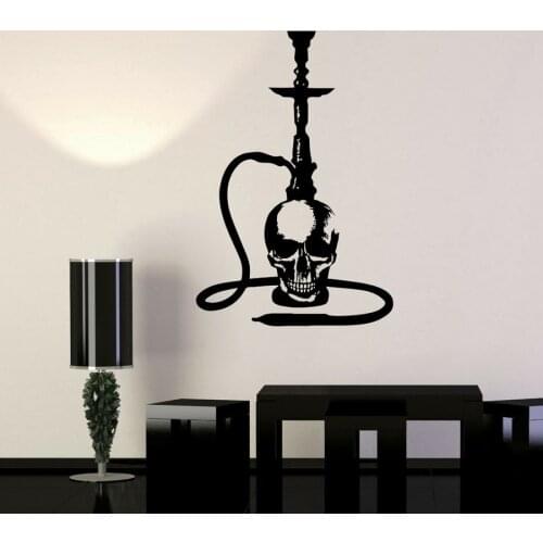 Vinyl Decal Hookah Wall Window Stickers Shisha Skull Arabic Smoking Bar Logo Wall Stickers Art Mural Home Living Room Decor N170