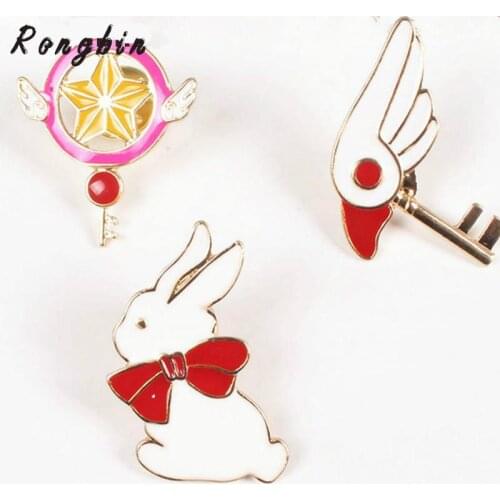 Japanese cartoon design star bird head crest rabbit New hot Fashion lovely girl enamel brooch Factory wholesale sales badge