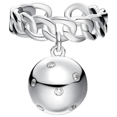 SLJELY Fashion Pure 925 Sterling Silver Ball Chain Link Open Ring Micro Cuibc Zirconia Adjustble Size Women Fine Brand Jewelry
