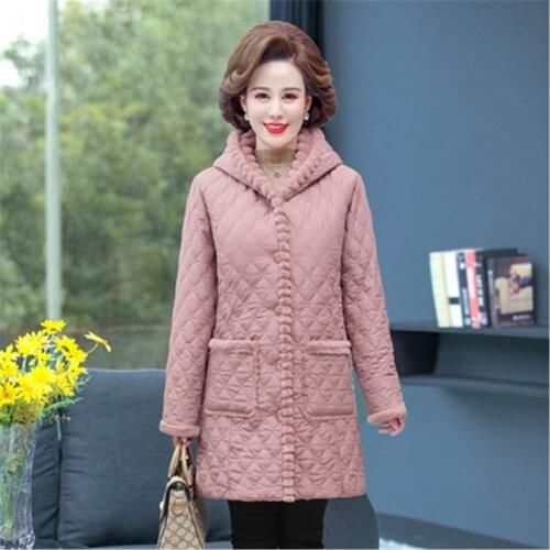 Snow Wear Parkas Hooded Cotton Coats Women Middle-aged Womens jacket Winter Plus Velvet Thick Elegant Mother Cloths Outwear