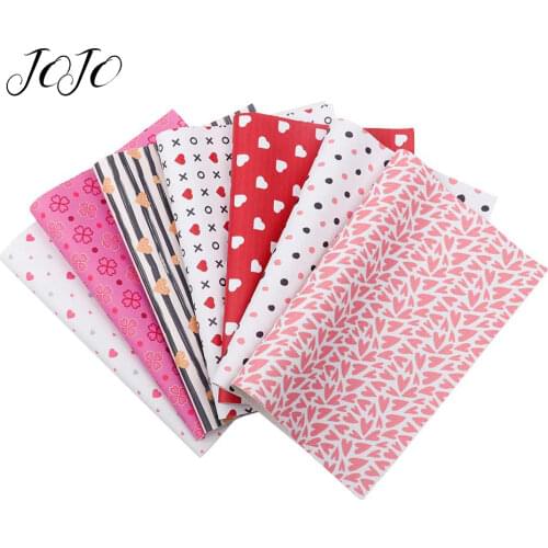 JOJO BOWS 22*30cm 1pc Faux Synthetic Leather Fabric Leaf Heart Love Printed Sheets Valentines Day Home Decoration DIY Hair Bows