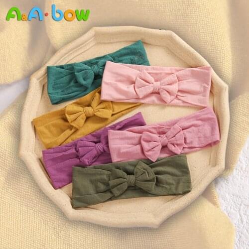 1pcs Nylon Bow Baby Headbands for Girls Elastic Solid Color Soft Bowknot Headbands Turban Kids Headwear Baby Hair Accessories
