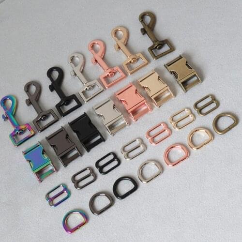 10Sets 15mm 20mm 25mm Dog Collar Paracord Hardware Metal D Ring Sider Tri-Glides Belt Buckle Clip Hook Lobster Clasp Accessory