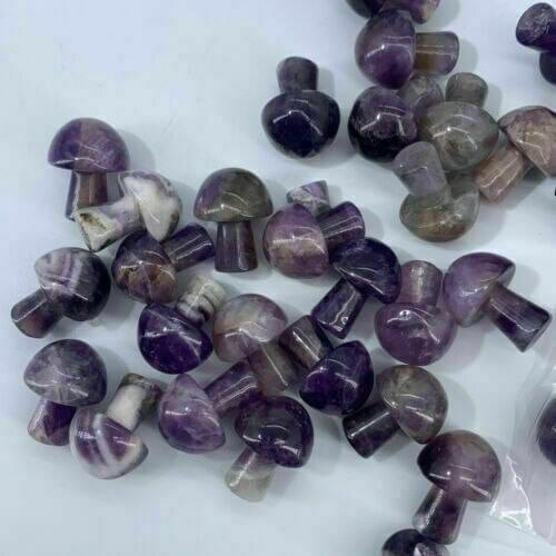 10pc Natural Quartz dream Amethyst crystal Hand Carved mushroom healing