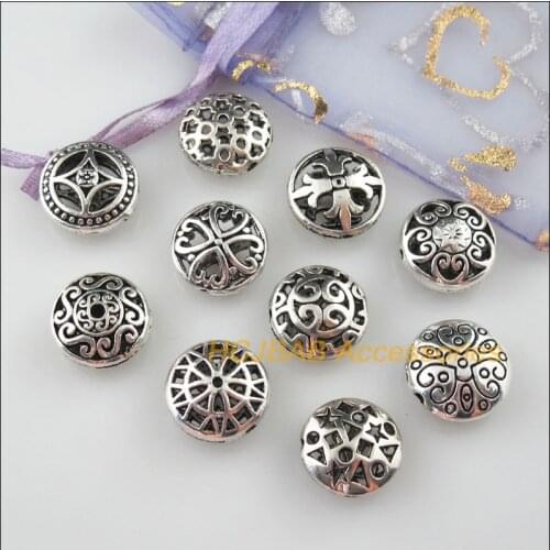 10Pcs Tibetan Silver Color DIY/ Round Spacer Beads Charms Pendants 17mm