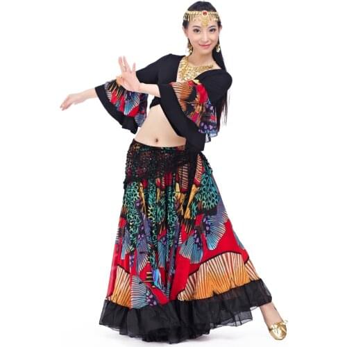 2018 Newest Top grade gypsy belly dance skirt for women big flowers 2 3 m big skirt 720 degrees