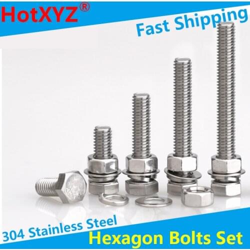 304 stainless steel hexagon bolt, screw and nut set large full extension screw m8m10 5Pcs