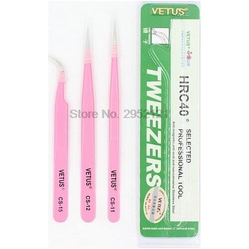 By dhl or ems 100pcs Vetus Pink Tweezsers Eyelash Extension Tweezers CS-11 CS-15 CS-12 CS-5A new