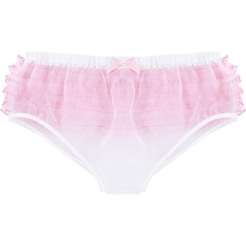 Men Sissy Panties Sexy Lingerie Frilly Ruffle Lace Trim Transparent Bikini Briefs Erotic Gay Underwear Underpants Crossdressing