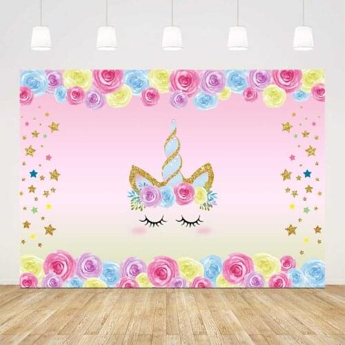 Unicorn Backdrop Birthday Unicorn Photography Background for Girls Birthday Party, Rainbow Floral Backdrop Unicorn Party Supplie