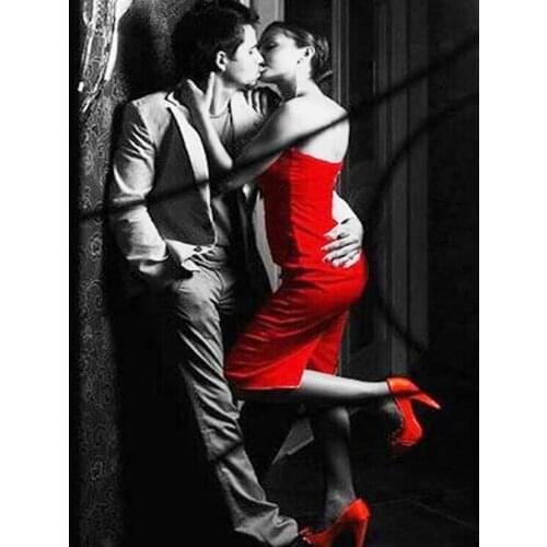 Woman Red And Black Printed Water-Soluble Canvas 11CT Cross Stitch DIY Embroidery Patterns DMC Threads Handmade Craft Magic