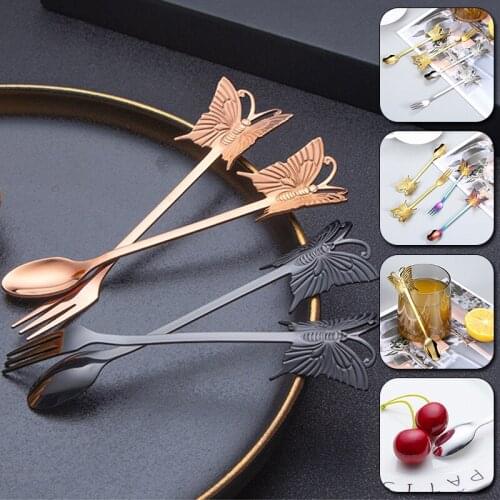 Household Classic Tableware Ice Cream Scoop Tea Coffee Mixing Spoon Fork Gift Colorful Cartoon New Butterfly Dessert Fruit Fork