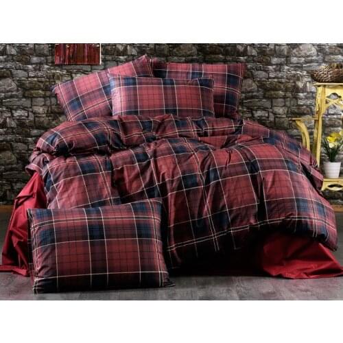 Land Of dowry Plaid Gold Double Personality Duvet cover set Burgundy
