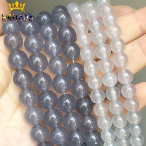 A+ Natural Grey Chalcedony Jades Stone Beads Round Loose Beads For Jewelry Making DIY Earring Bracelet Necklace 15'' 6/8/10/12mm