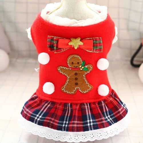 Fashion Pet Clothes Dog Coat Christmas Lace Sleeve Plaid Tutu Dress Jacket Red Bronzing Stars Christmas Coat Dog Costume Outfit