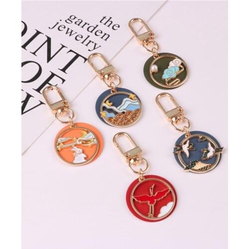 Cartoon Mountain River Keyring Metal Cute Rabbit Pendant Key Chain Bag Charm Men Women Keychain Key Ring Holder Gifts