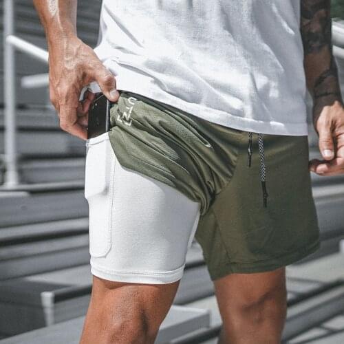 Mens Training Quick Dry 2 in 1 Sports Shorts Mens Basketball Coach Fitness Double Beach 5 Shorts