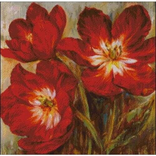 Top Quality Mixed Stitch, Red flower, plant sewing Embroidery Needlework 14CT Unprinted Cross Stitch Kits Art DIY Handmade Decor
