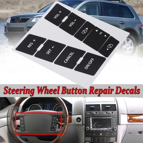 Car Stickers Matte Black Car Steering Wheel Button Repair Decals Stickers Kit For VW For Volkswagen Touareg 2004-2009