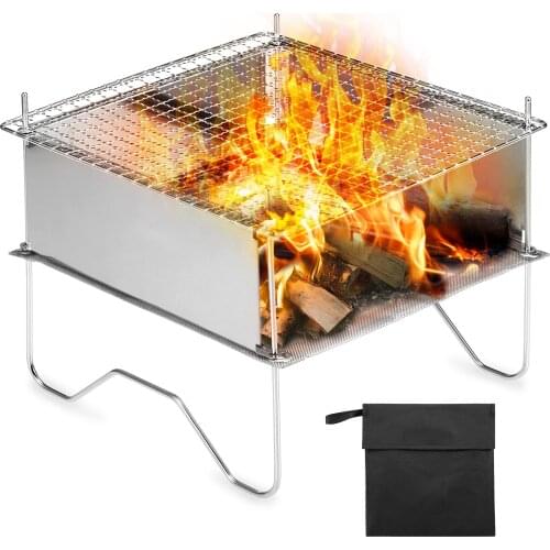 New Camping Wood Stove Portable Folding Stainless Steel BBQ Grill Wood Burning Stove for Picnic Garden Camping Equipment