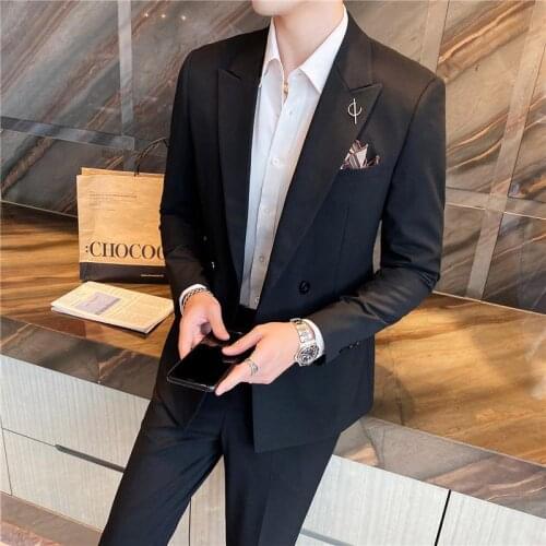 New Korean Version Slim Fit Handsome Bridegroom Wedding Suit Two Piece Terno Masculino Mens Casual Suit 2021