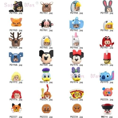 Single Cartoon Animal Fox Pizza Dragon Deer Figures Head accessories Building Blocks toys for Series-073